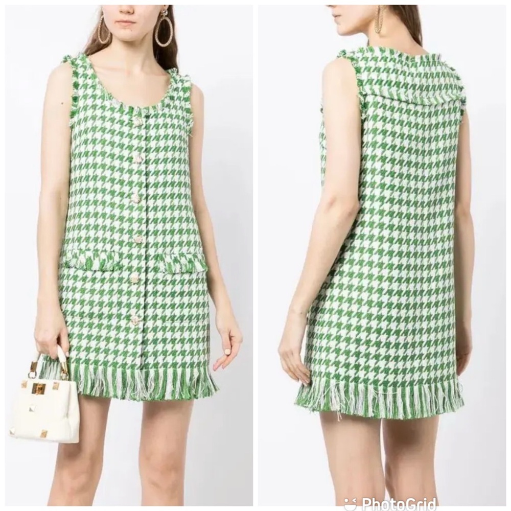 LEO LIN Blair Tweed Mini Dress In Emerald In Multi